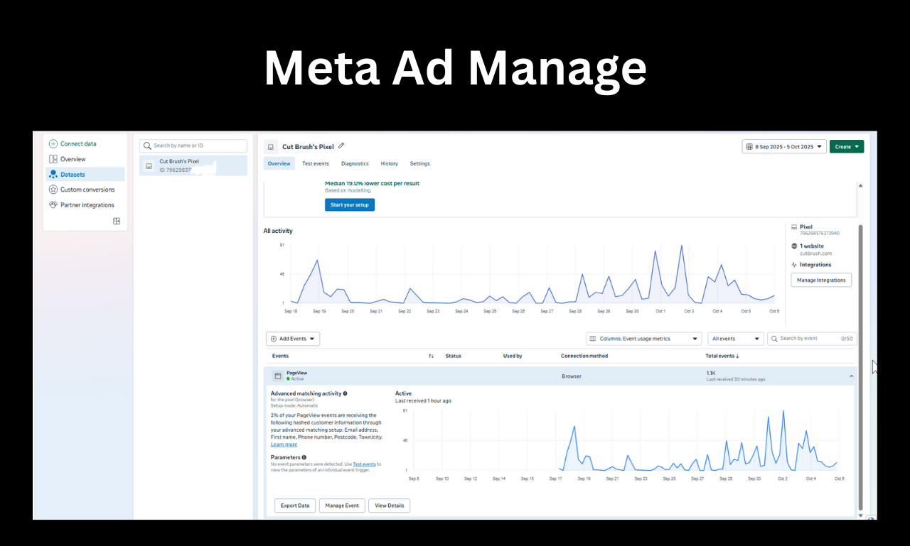 Cut Brush Meta Ads Manager showing 19% lower cost per result